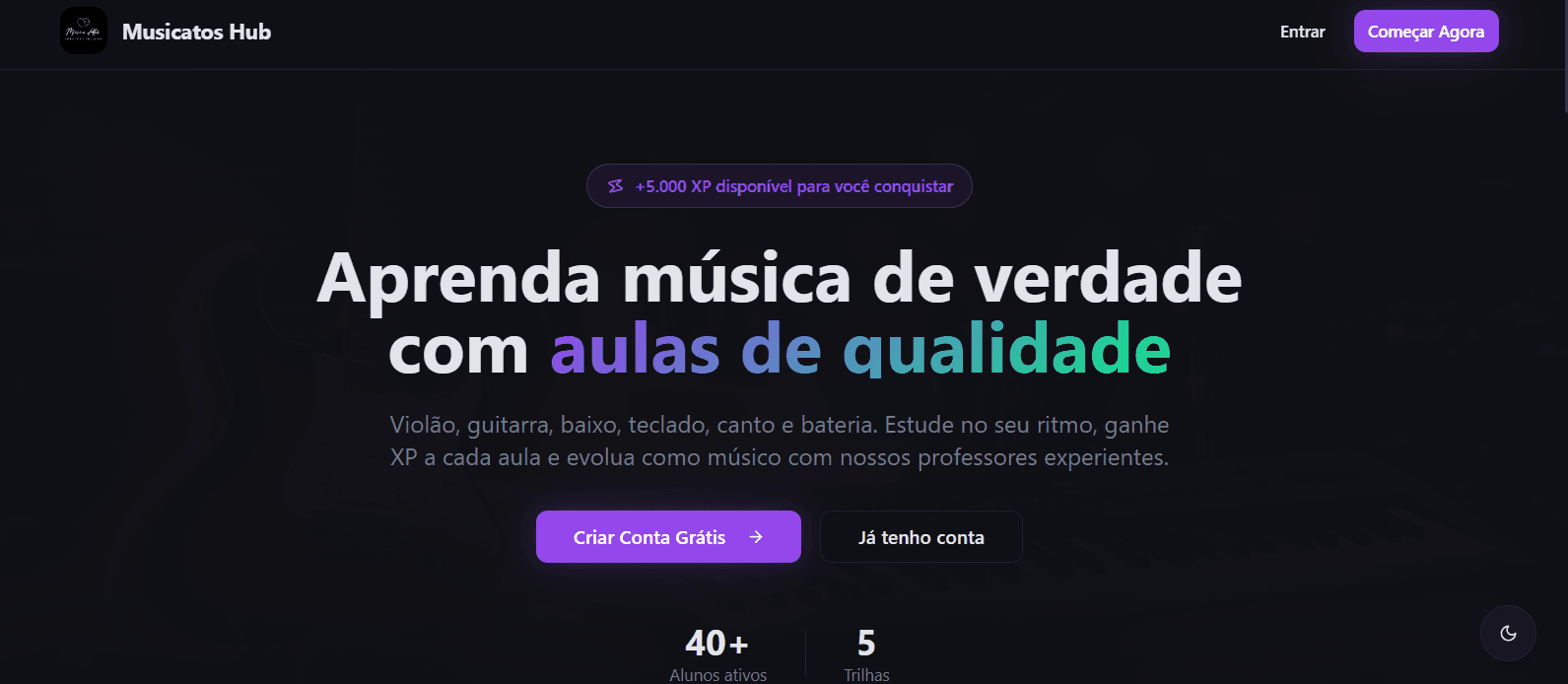 Prévia do projeto Musicatos Hub